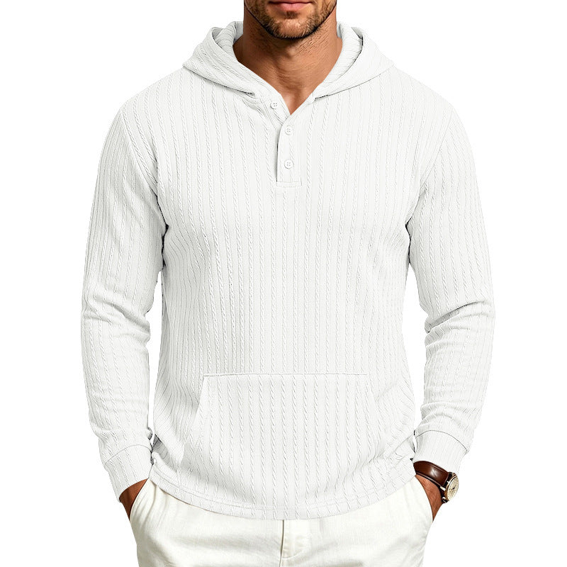 Men's Structured Hooded Henley Sweater with Kangaroo Pocket and Cable Knit Mune Fashion