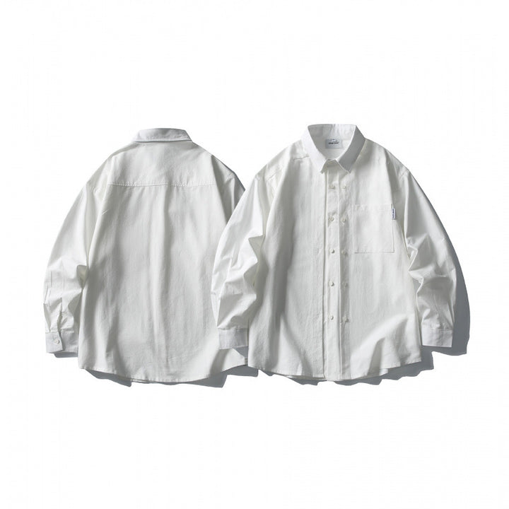 Men's Oversize Double-Breasted Cotton Shirt with Breast Pocket and Classic Shirt Collar Mune Fashion