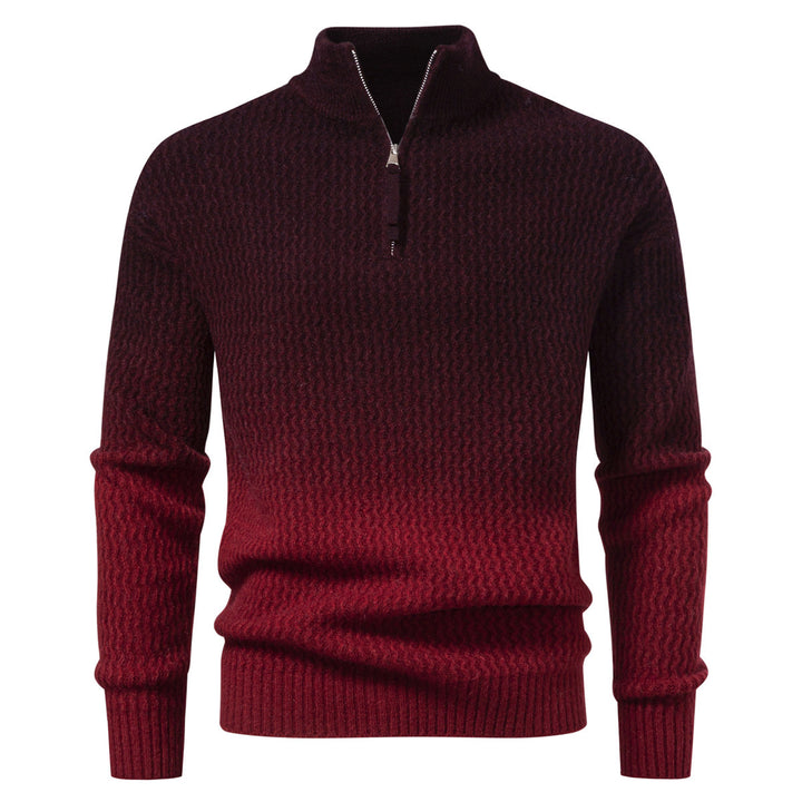 Men's fine-knit half-zip pullover with textured wave pattern and standing collar Mune Fashion
