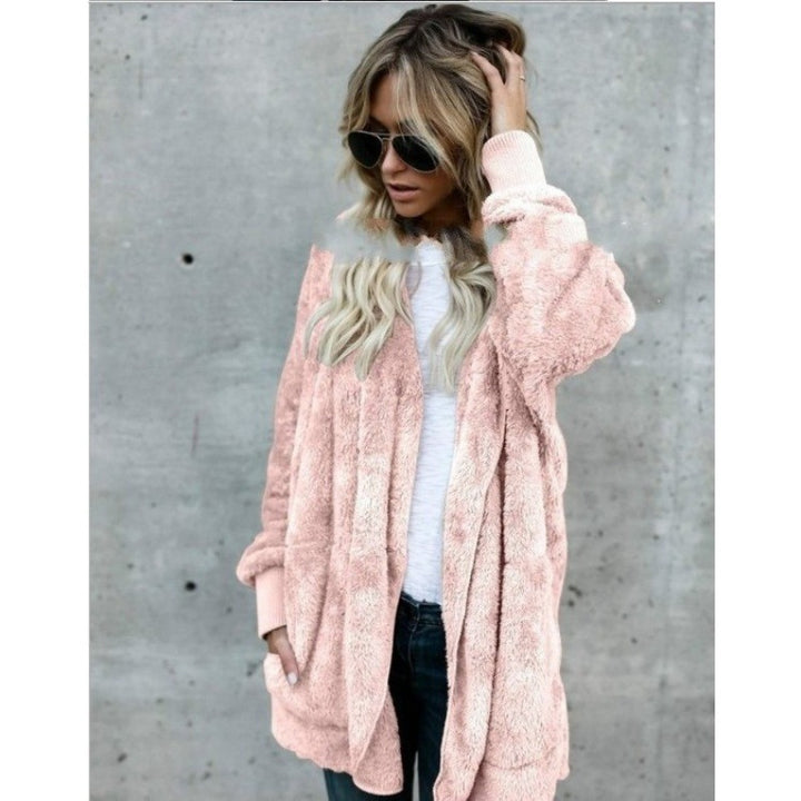 Women's Cozy Teddy Fleece Cardigan with Hood, Oversized Cut and Patch Pockets Mune Fashion