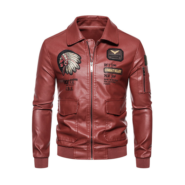 Men's Fashion Faux Leather Jacket with Embroidery Mune Fashion