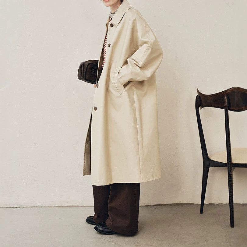 Women Elegant Trench Coat with Double Breasted Mune Fashion
