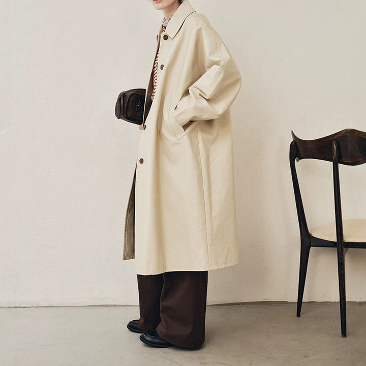 Women Elegant Trench Coat with Double Breasted Mune Fashion