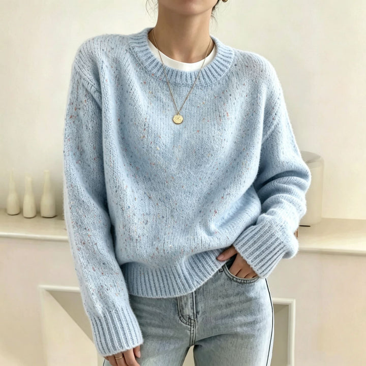 Ladies Oversize Pullover in Mohair-look with Round Neck and Confetti-Structure Mune Fashion