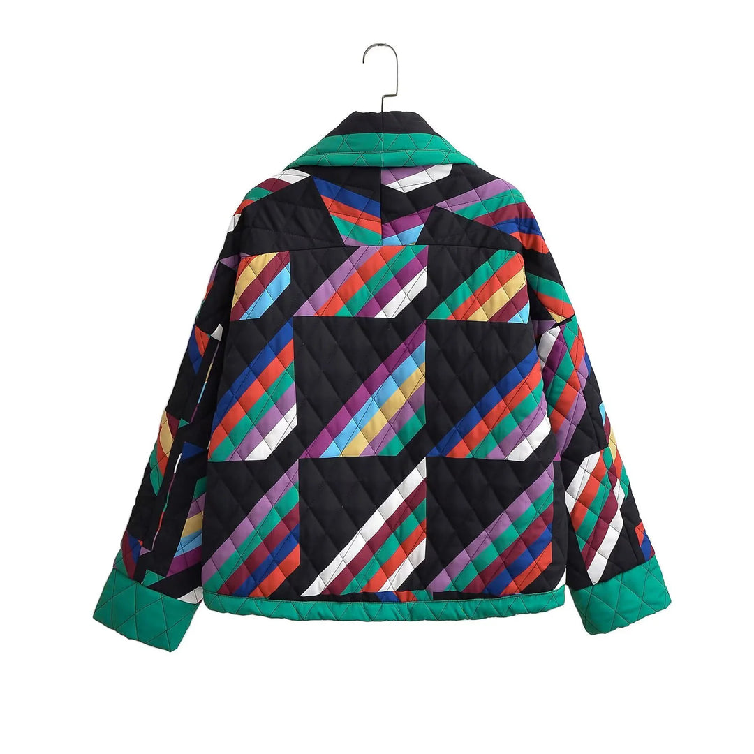 Women's non-quilted kimono jacket with geometric patchwork and open front Mune Fashion