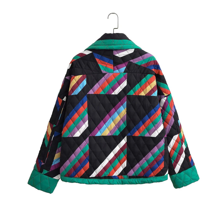 Women's non-quilted kimono jacket with geometric patchwork and open front Mune Fashion