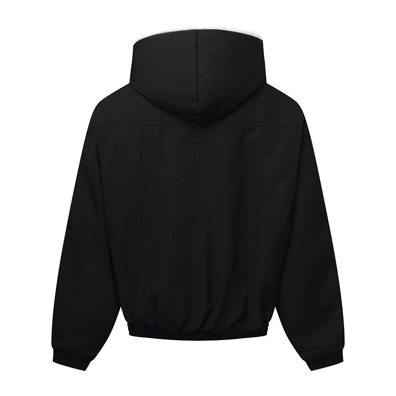 Unisex hooded jacket with warming teddy lining, elastic hem and concealed button placket Mune Fashion