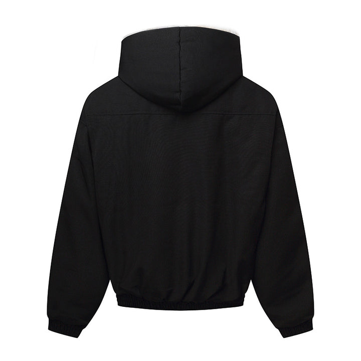 Unisex hooded jacket with warming teddy lining, elastic hem and concealed button placket Mune Fashion