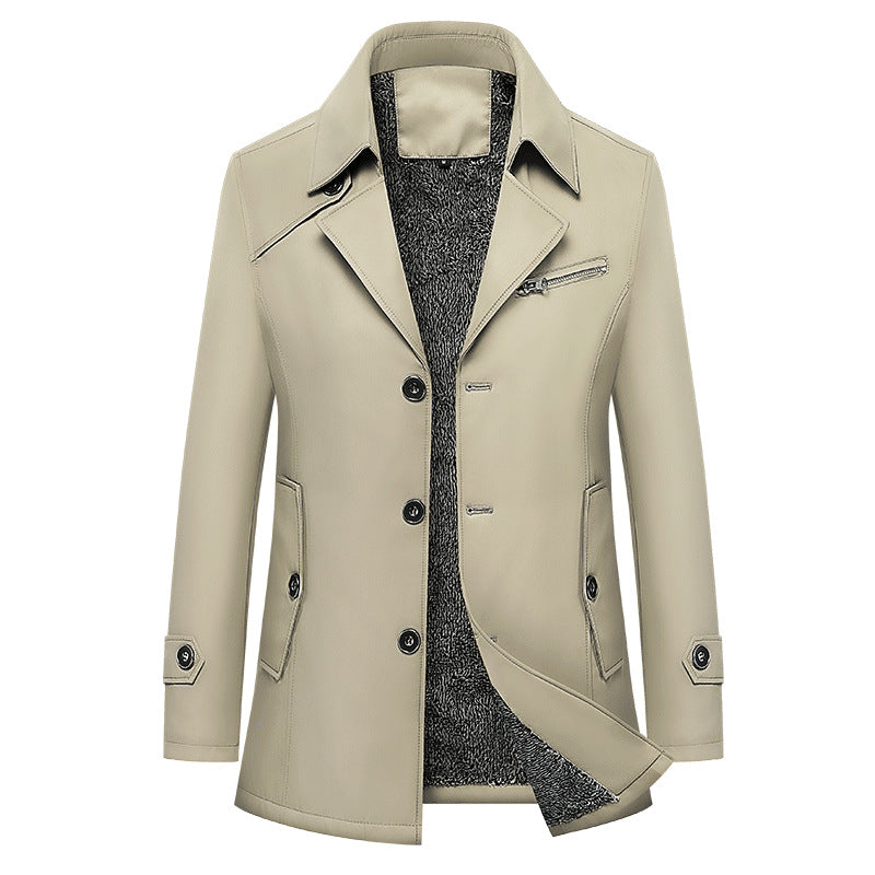 Men's transitional jacket in urban short trench style with notch collar, chest zipper, and patch pockets Mune Fashion
