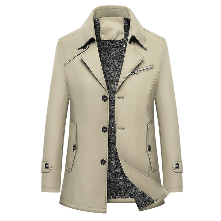 Men's transitional jacket in urban short trench style with notch collar, chest zipper, and patch pockets Mune Fashion