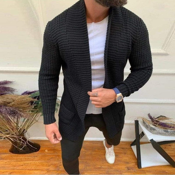 Men's knitted cardigan with shawl collar and textured waffle pattern Mune Fashion