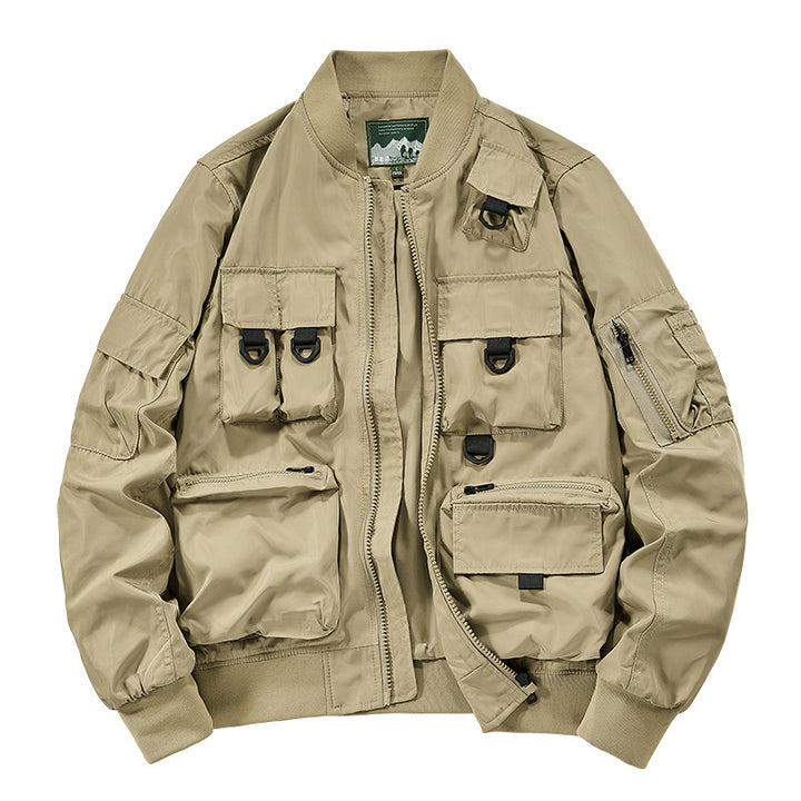 Men's nan multifunctional utility bomber jacket with numerous pockets, D-ring details, and wind-resistant nylon shell Mune Fashion