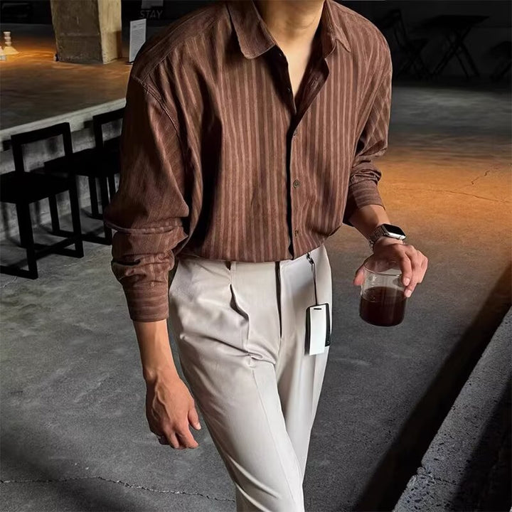 Men's Elegant Long Sleeve Shirt with Fine Stripes Mune Fashion