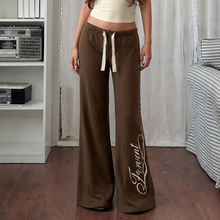 Women Flared Jogging Pants with High Comfort Waistband, Drawstring and Side Logo Print Mune Fashion