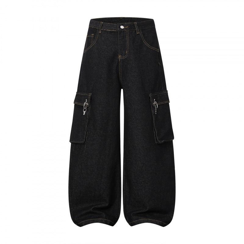 Women Balloon-shaped Cargo Jeans with High Waist, Wide Leg and Flap Pockets Mune Fashion