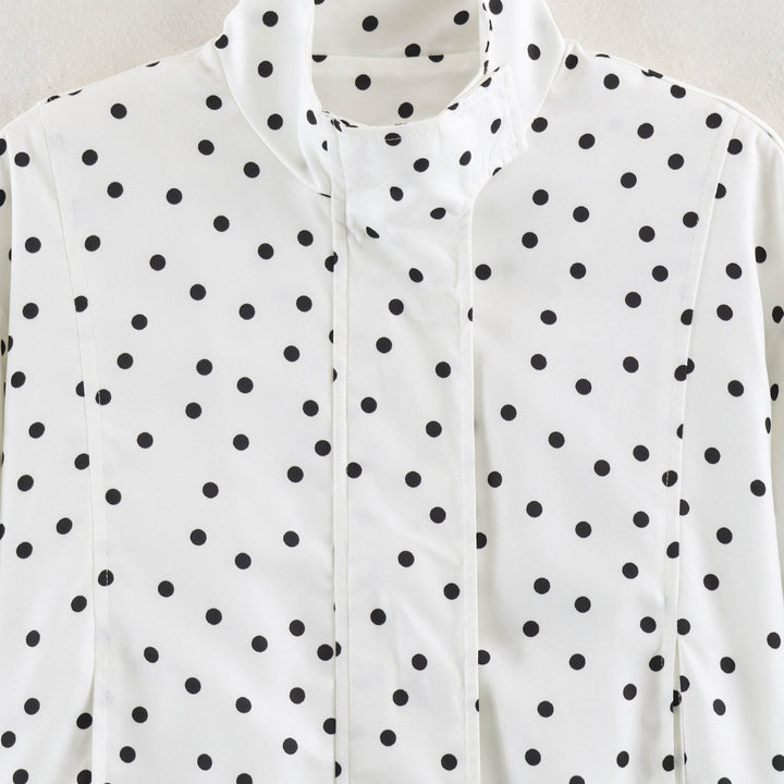 Women's Polka Dot Cropped Blouse with Stand Collar and Concealed Button Placket Mune Fashion