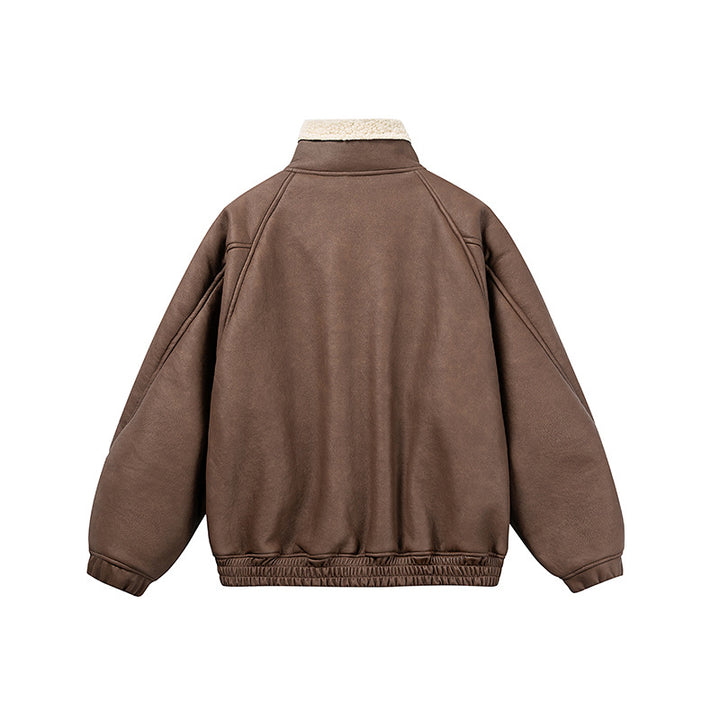Men's short-cut velour blouson with sherpa collar and utility patch pockets Mune Fashion