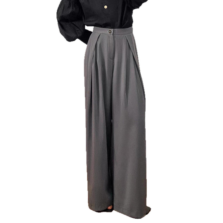 Women's Wide High-Waist Pleated Trousers with Pleats, Belt Loops and Side Pockets Drune