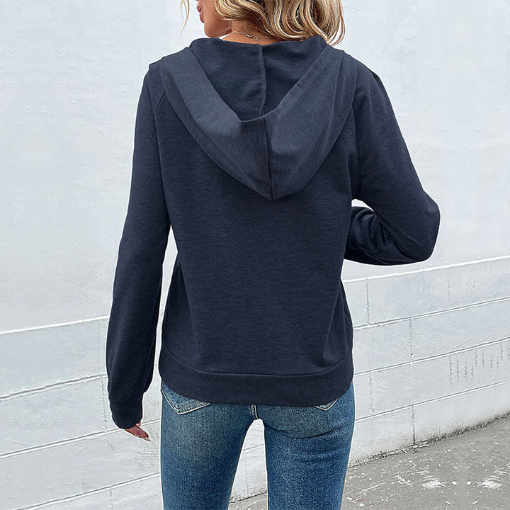 Ladies hooded sweatshirt with asymmetric button placket and raglan sleeves Mune Fashion