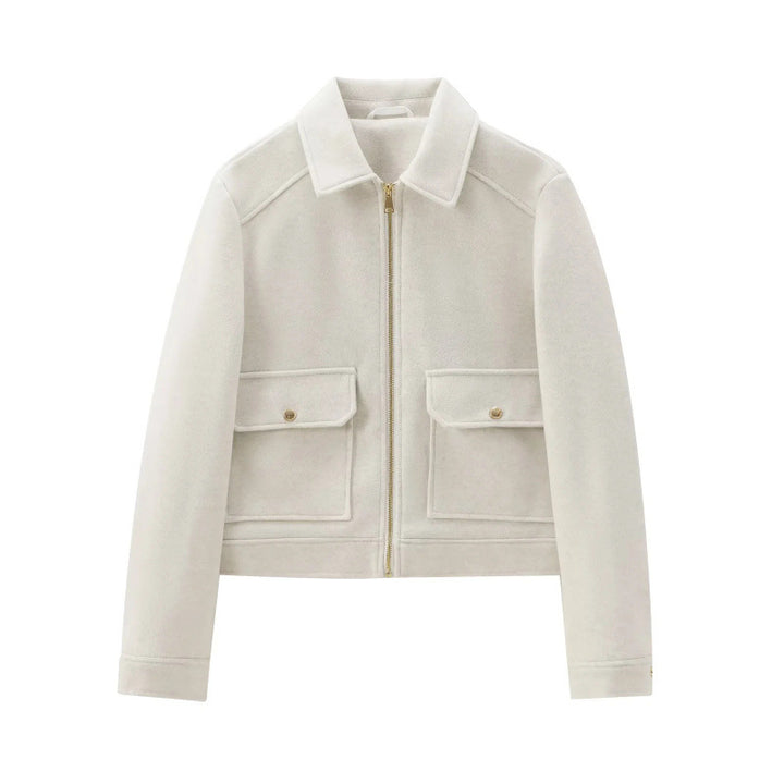 Women's short jacket in velour look with flap patch pockets and full-length zipper Mune Fashion