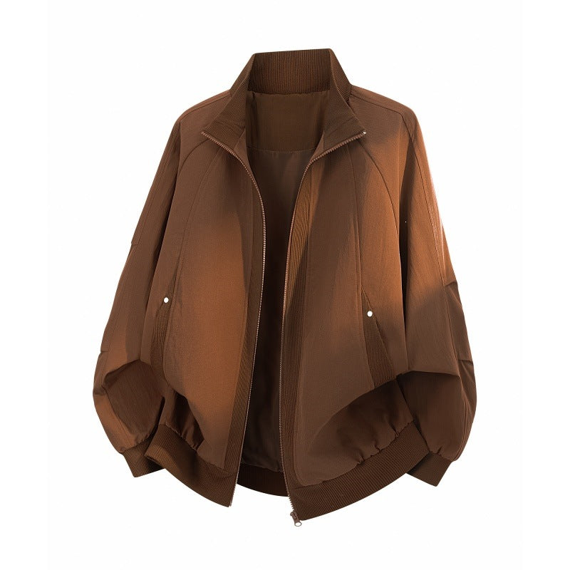 Women's Oversized Harrington Bomber Jacket with Balloon Sleeves, Concealed Zipper & Ribbed Cuffs Mune Fashion