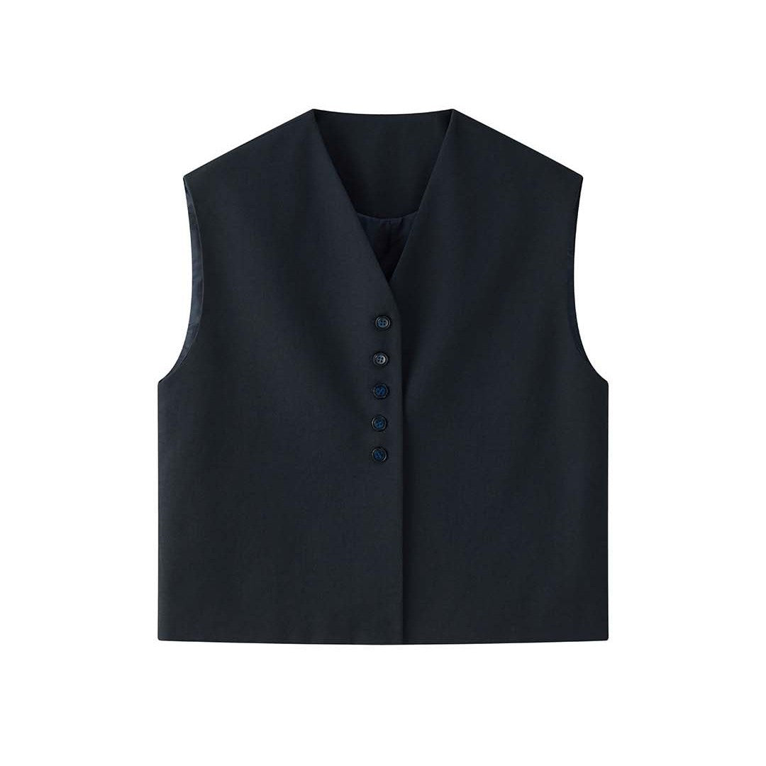 Women's Oversized Tailoring Vest with V-Neck and Continuous Button Placket Mune Fashion
