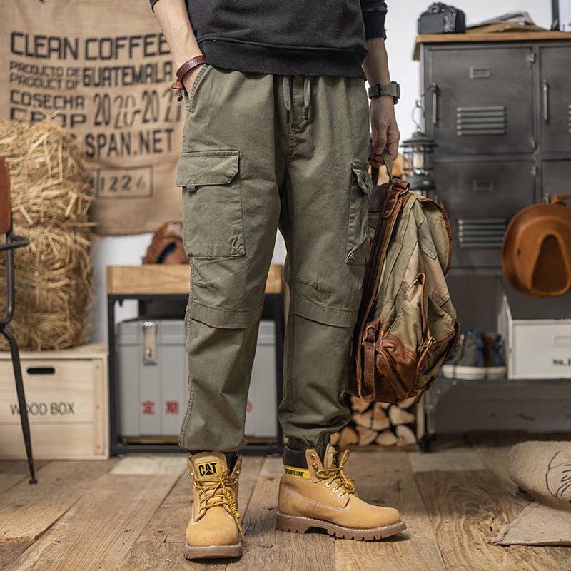Men's Utility Cargo Pants with Drawstring, Elastic Hem and Multiple Pockets Mune Fashion