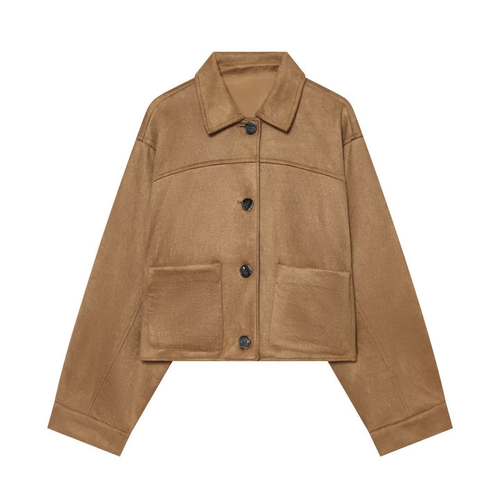 Women Boxy Jacket in Velvet Look with Patch Pockets Mune Fashion