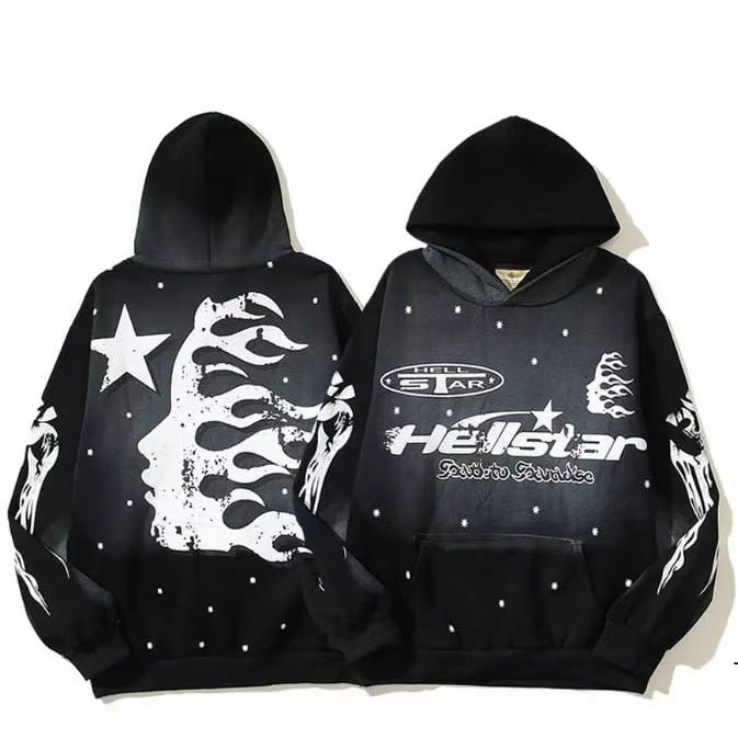 Unisex oversized hoodie with large flame and star print as well as kangaroo pocket Mune Fashion