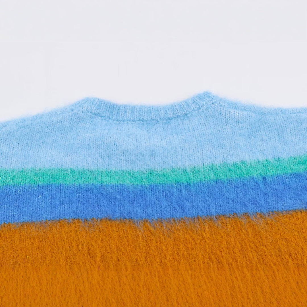 Women's Oversize Mohair-Look Striped Sweater with Round Neckline Mune Fashion