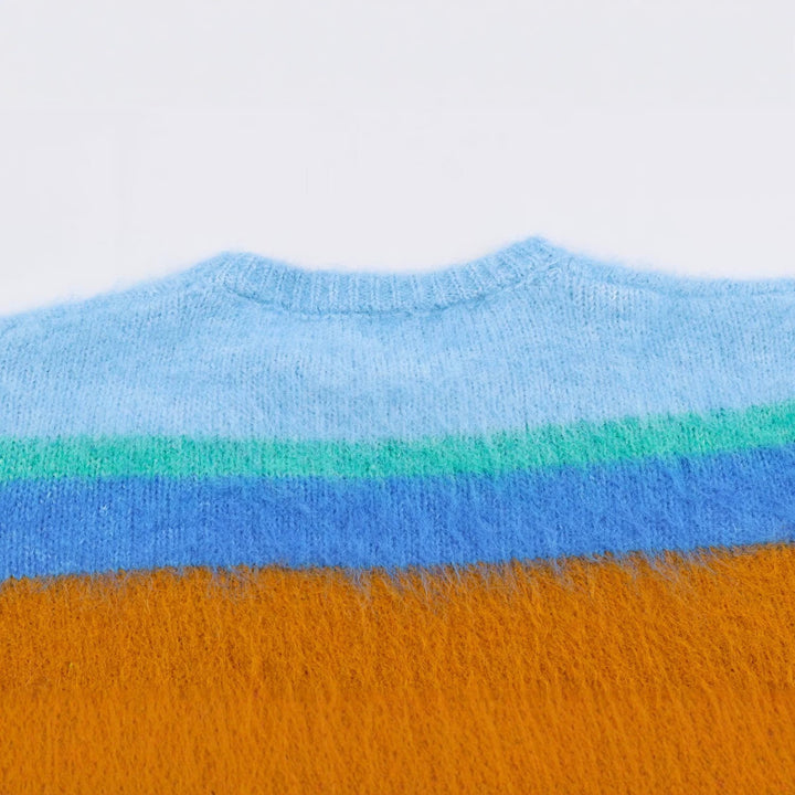 Women's Oversize Mohair-Look Striped Sweater with Round Neckline Mune Fashion