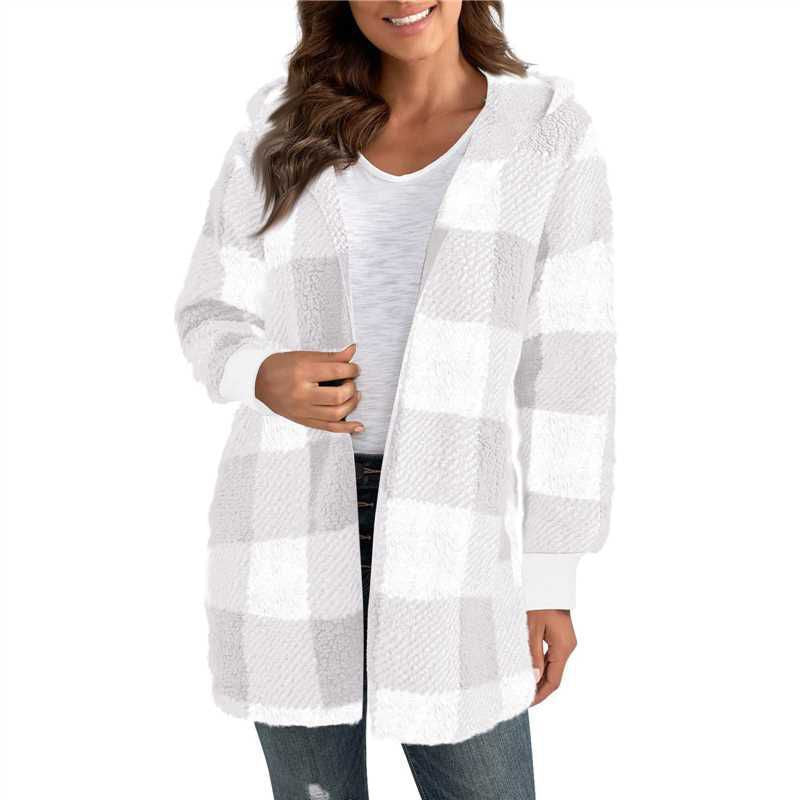 Women's checked teddy coat with large lapel collar and ribbed cuffs Mune Fashion
