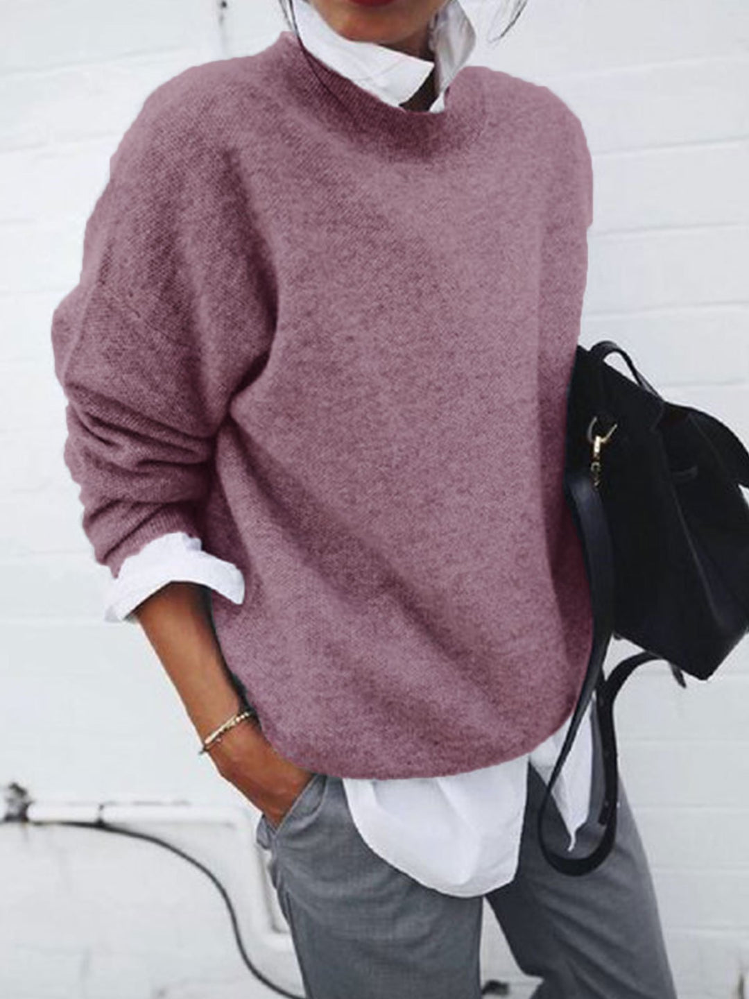 Women's oversized cozy knitted sweater with stand-up collar Mune Fashion