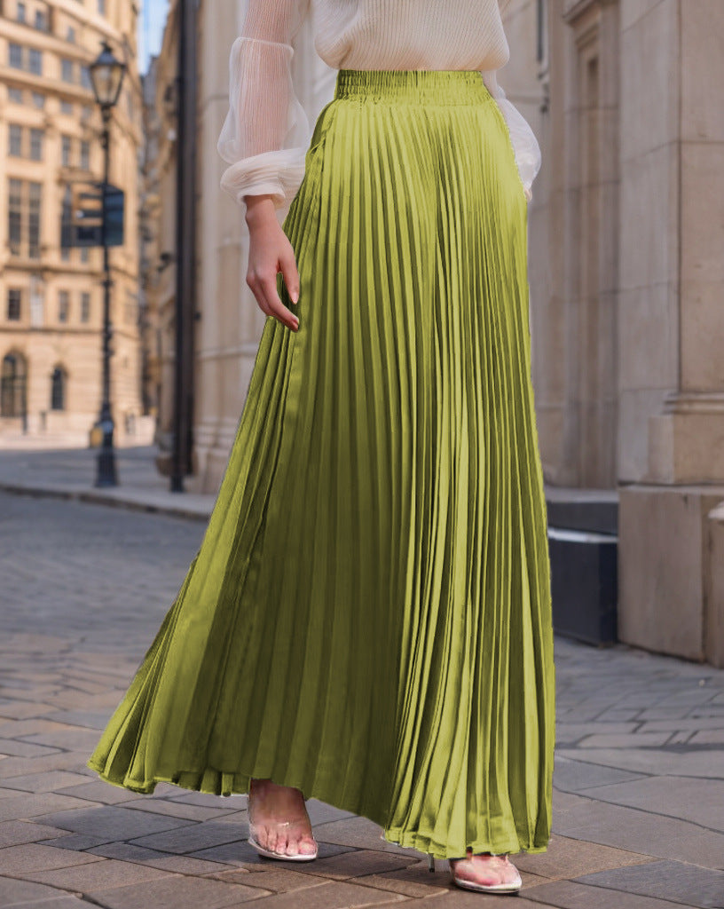 Women nan Maxi skirt pleated from flowing satin with elastic waistband Mune Fashion