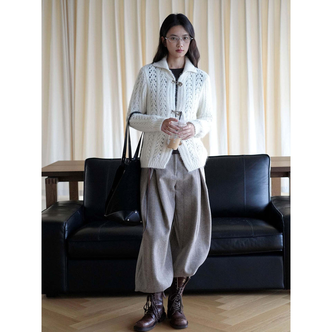 Women's Short Mohair-Optic Cardigan with Metal Closures Mune Fashion