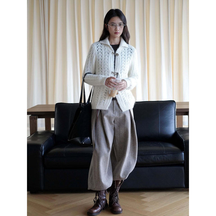 Women's Short Mohair-Optic Cardigan with Metal Closures Mune Fashion