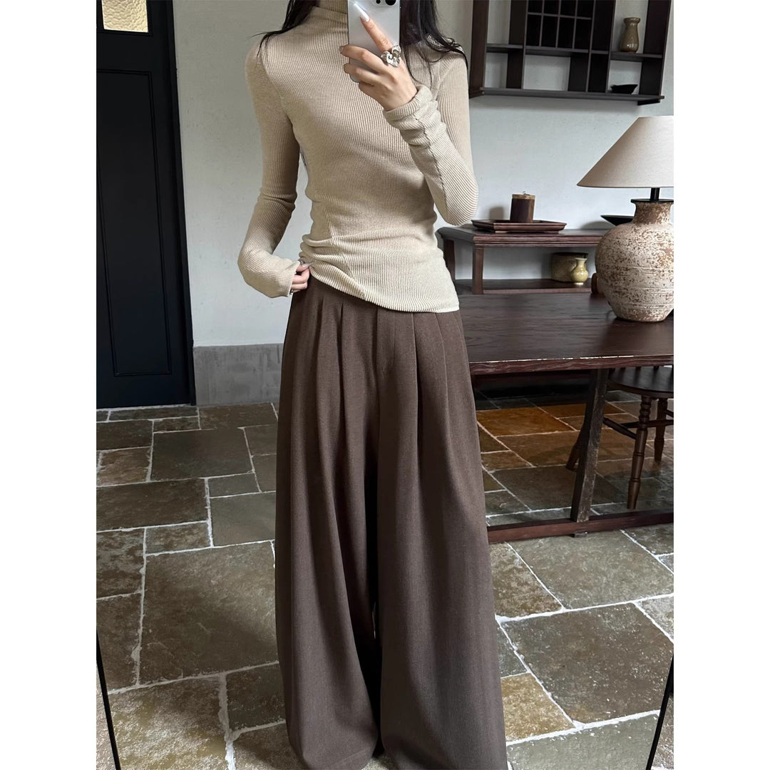 Ladies Elegant Wide High-Waist Trousers Mune Fashion