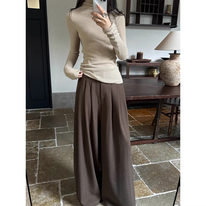 Ladies Elegant Wide High-Waist Trousers Mune Fashion