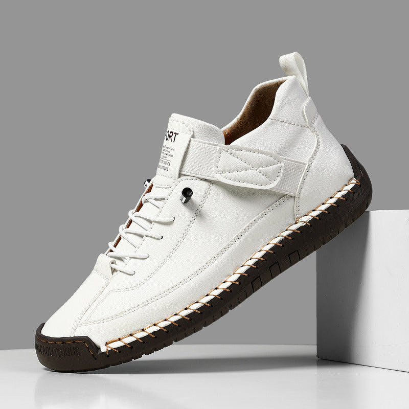 Men's leather imitation casual sneaker with Velcro strap, moccasin seam & profiled rubber sole Mune Fashion