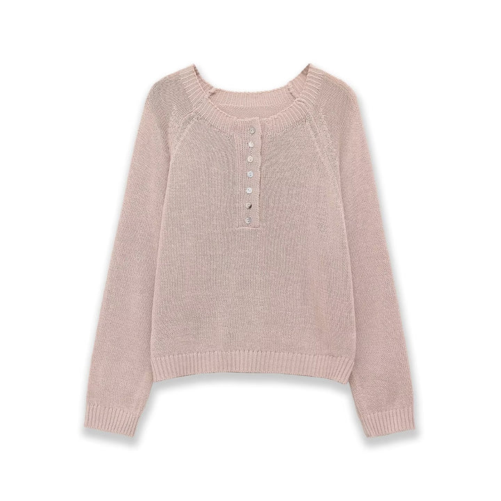 Women’s Lightweight Fine Knit Pullover with Henley Button Placket Mune Fashion