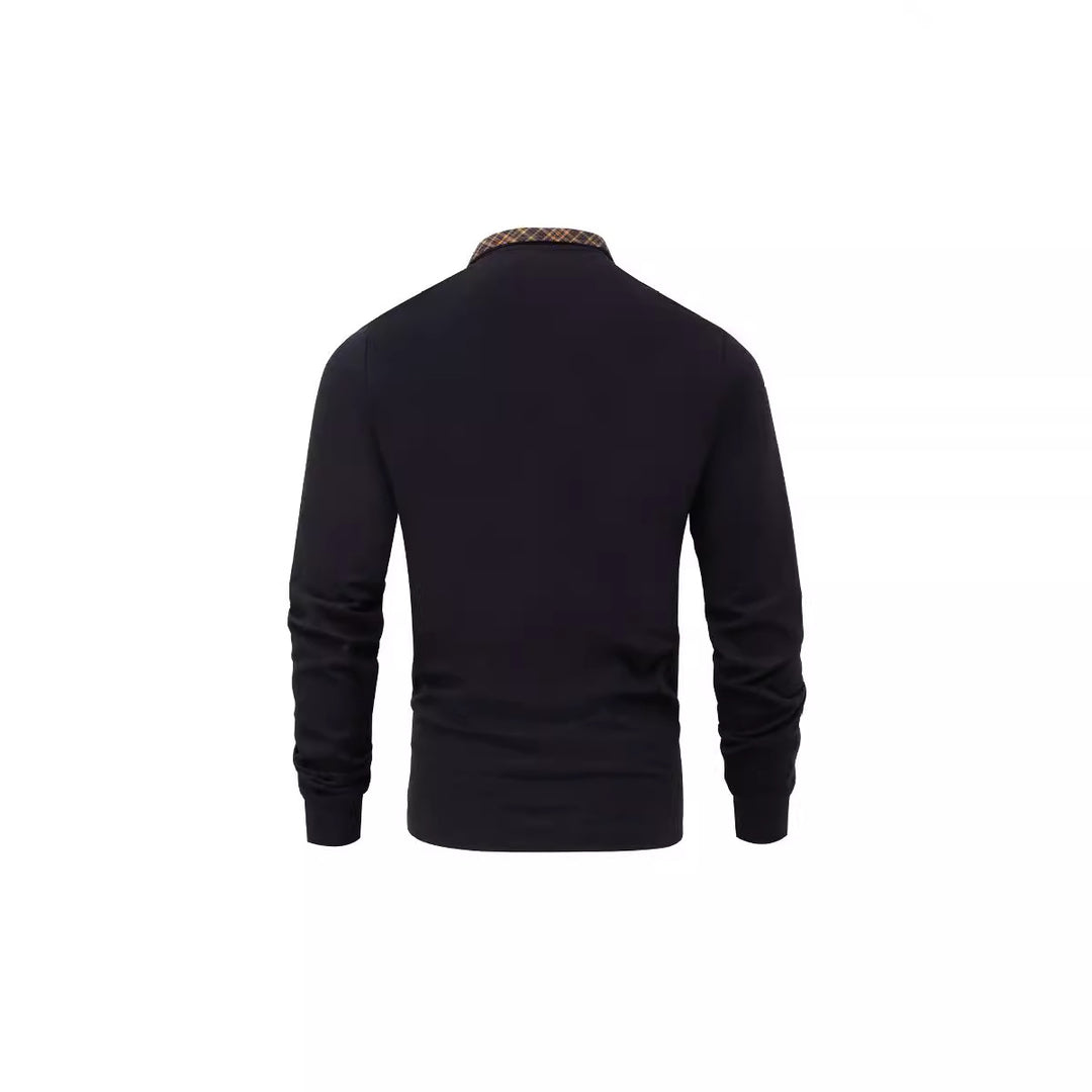 Men's long sleeve half-zip pullover with turtleneck and checked inner collar Mune Fashion
