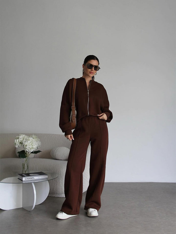 Women's oversized zip-up jacket with wide high-waist lounge pants set Mune Fashion