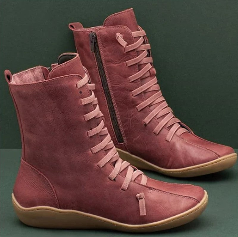 Ladies ankle-high lace-up boots with side zipper, elastic laces and flexible rubber sole Mune Fashion