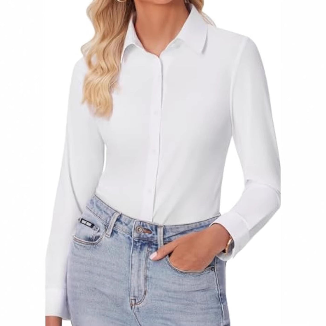 Women's Classic Viscose-Stretch Shirt Blouse with Kent Collar and Cuffs Drune