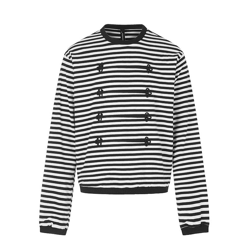 Women Striped Sweatshirt with Maritime Knot Applications Mune Fashion
