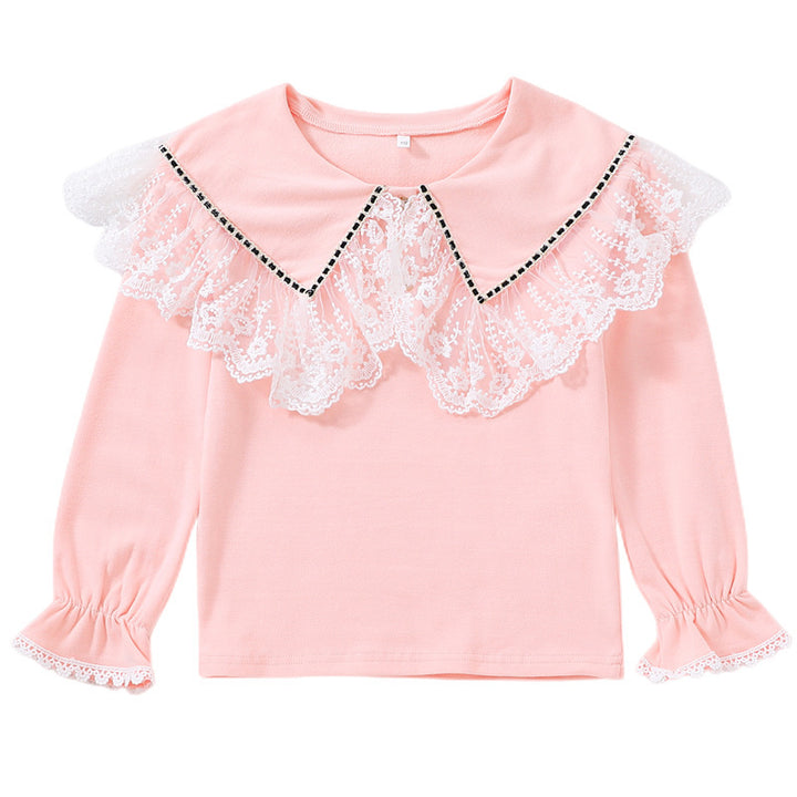 Women Vintage Long Sleeve Shirt with Lace Collar Mune Fashion