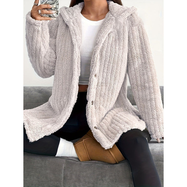 Women's Hooded Teddy Coat with Button Placket and Oversized Fit Mune Fashion