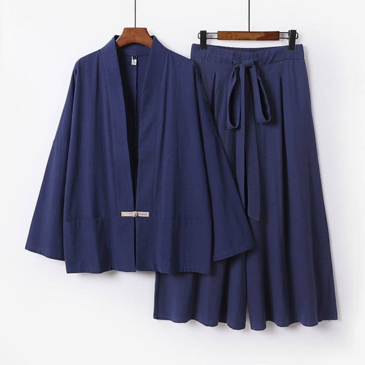 Women's Zen-inspired kimono set made of flowing viscose with short jacket and wide culotte pants Mune Fashion