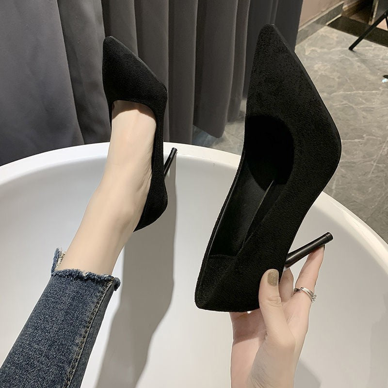 Women Elegant pointed Velour-look pumps with narrow stiletto heel