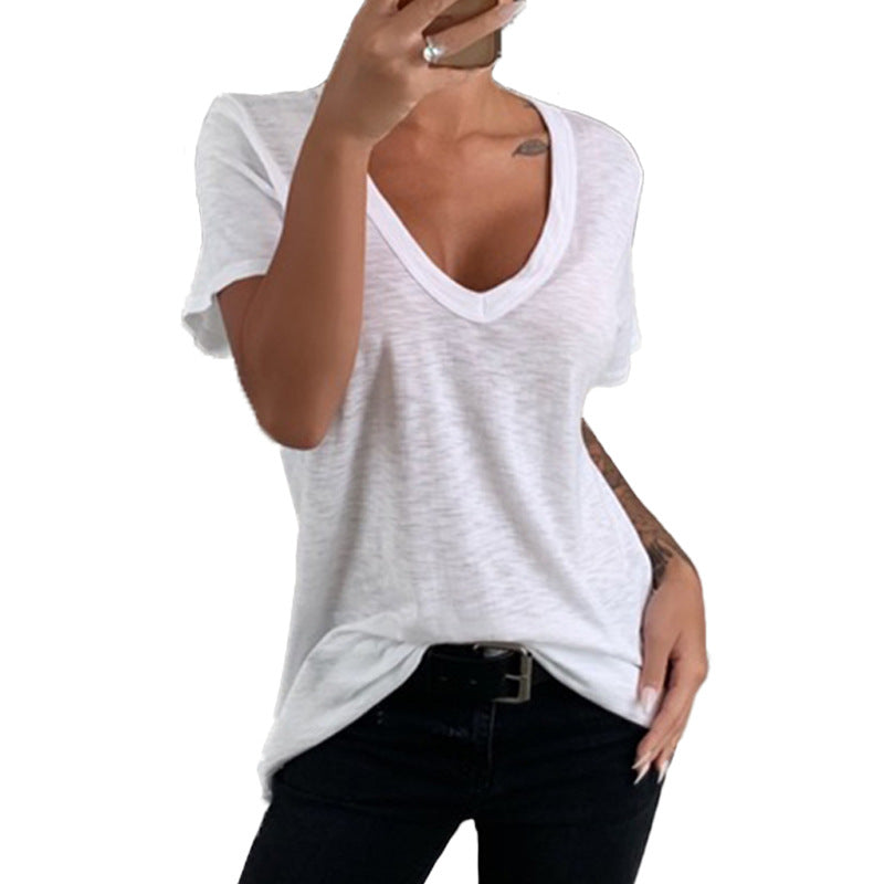 Ladies casual V-neck T-shirt with a loose fit Mune Fashion